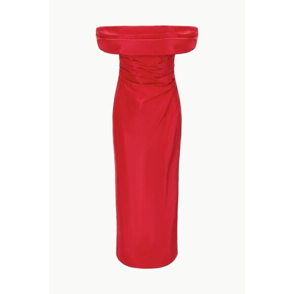 STAUD Andrea Dress Rouge Red Size 2 Off‑Shoulder Taffeta Midi - NWT - Picture 7 of 7